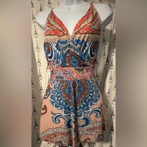 Paisley Print Top in Peach, Blue and Brown